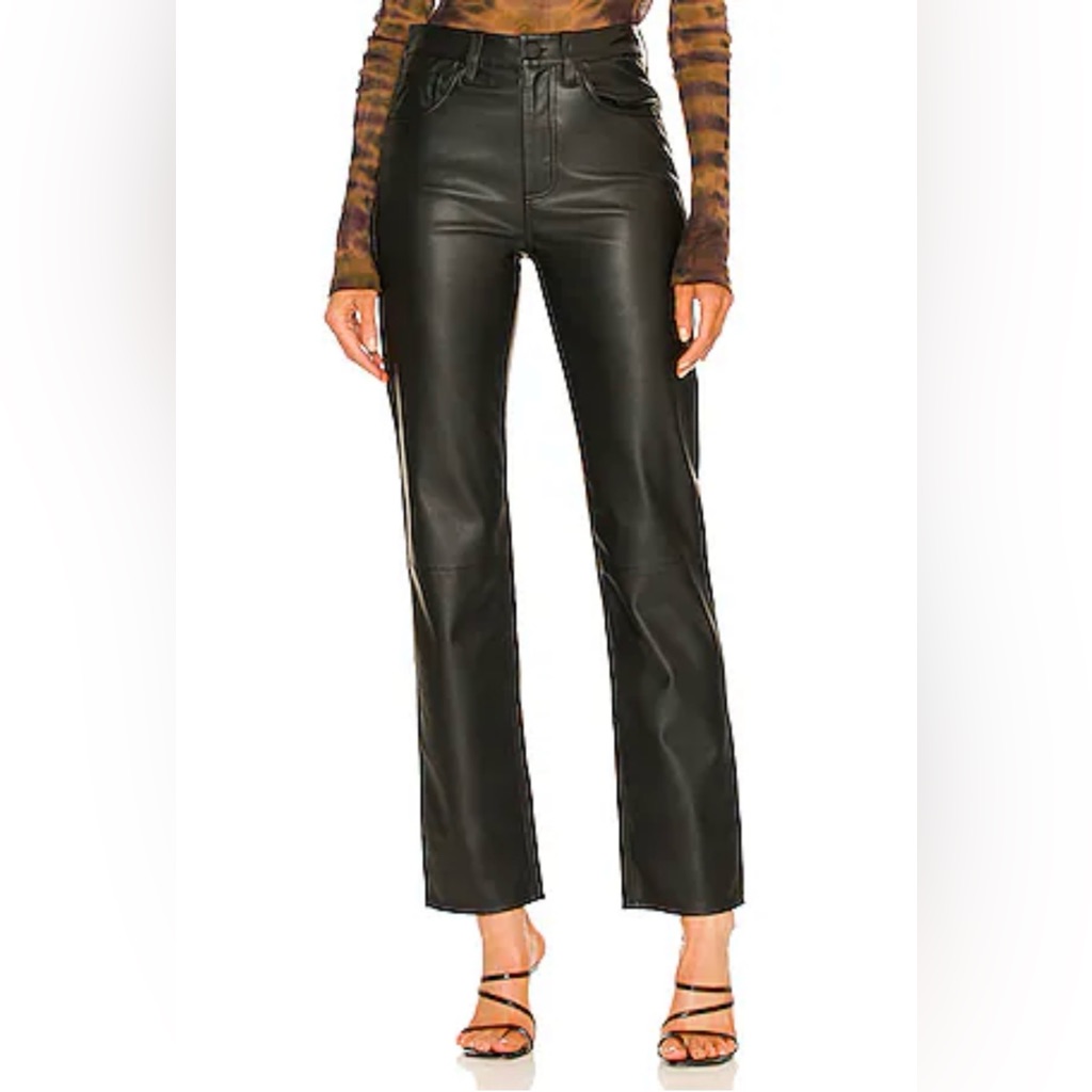 Ag Alexxis High Waist Faux Leather Straight Leg Pants Nwt *Size 27 Black
